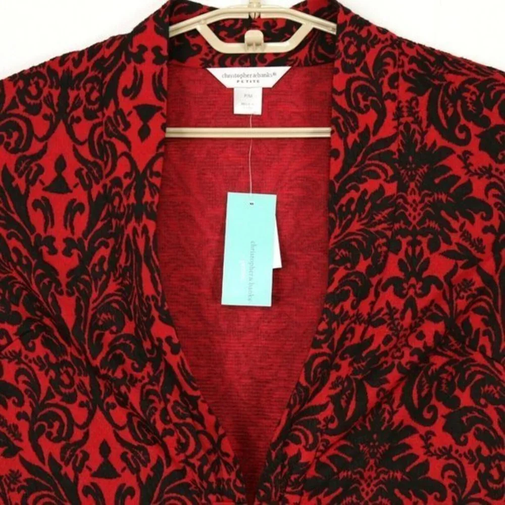 Christopher & Banks Cardigan Jacket Red Black Damask Petite Medium‎ PM